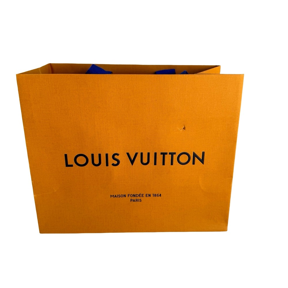 Louis Vuitton Saffron Orange Small Paper Shopping Bag Blue Ribbon Handles FLAW